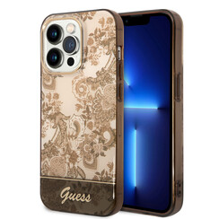 Guess iPhone 14 Pro Hardcase Hülle - Porzellansammlung - Braun