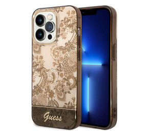 Guess Guess iPhone 14 Pro Hardcase Backcover - Porcelain Collection - Brown Guess Guess iPhone 14 Pro Hardcase Backcover - Porcelain Collection - Brown