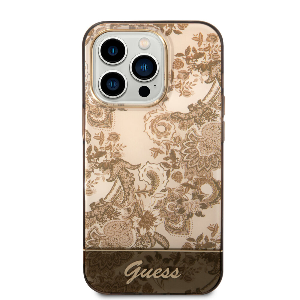 Guess Guess iPhone 14 Pro Hardcase Backcover - Porcelain Collection - Brown Guess Guess iPhone 14 Pro Hardcase Backcover - Porcelain Collection - Brown