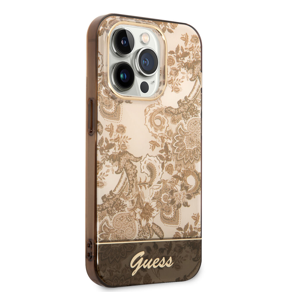 Guess Guess iPhone 14 Pro Hardcase Backcover - Porcelain Collection - Brown Guess Guess iPhone 14 Pro Hardcase Backcover - Porcelain Collection - Brown