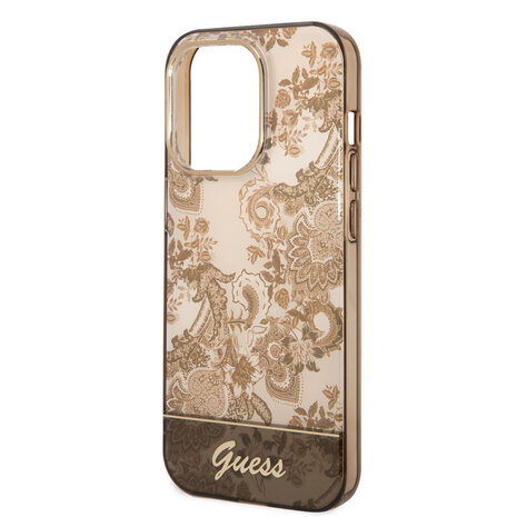 Guess Guess iPhone 14 Pro Hardcase Backcover - Porcelain Collection - Brown Guess Guess iPhone 14 Pro Hardcase Backcover - Porcelain Collection - Brown