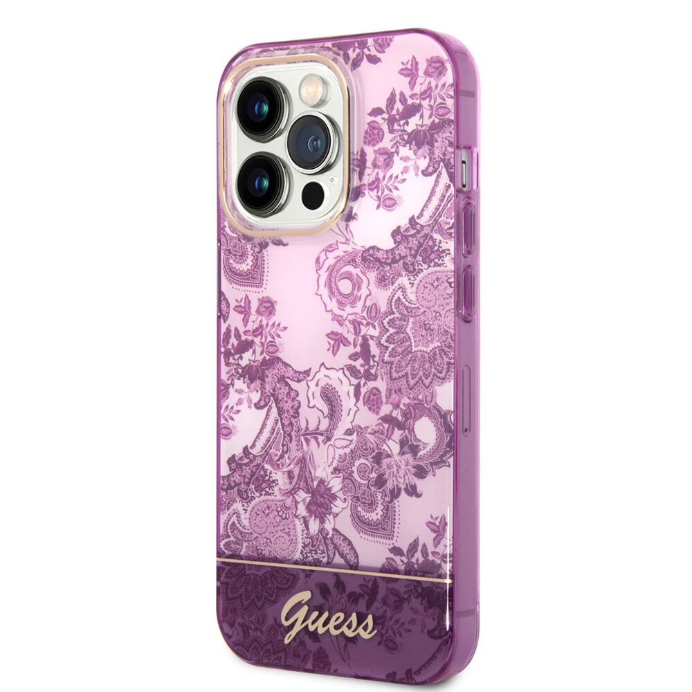 Guess Guess iPhone 14 Pro Hardcase Backcover - Porcelain Collection - Fuchsia Guess Guess iPhone 14 Pro Hardcase Backcover - Porcelain Collection - Fuchsia