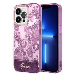 Guess iPhone 14 Pro Hardcase Hülle - Porzellansammlung - Fuchsia