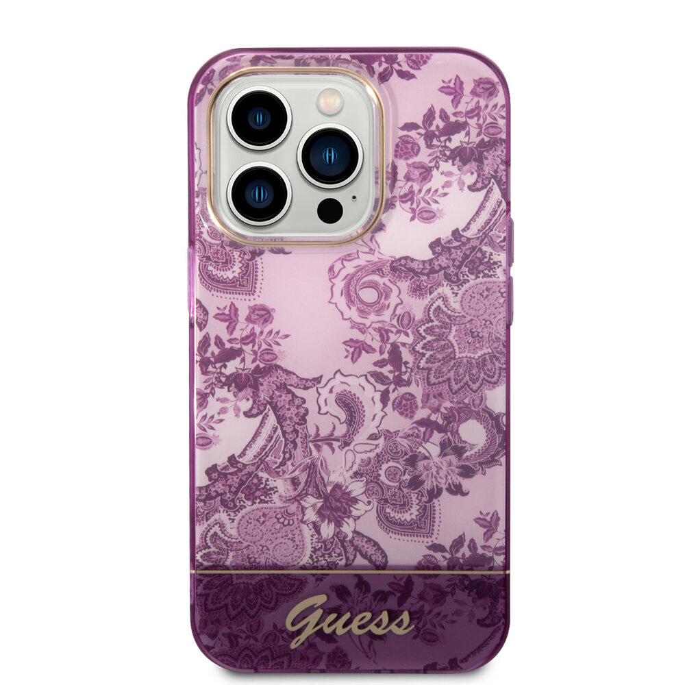 Guess Guess iPhone 14 Pro Hardcase Backcover - Porcelain Collection - Fuchsia Guess Guess iPhone 14 Pro Hardcase Backcover - Porcelain Collection - Fuchsia