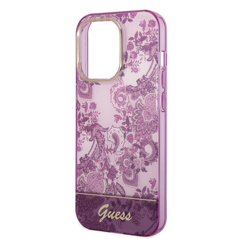 Guess Guess iPhone 14 Pro Hardcase Backcover - Porcelain Collection - Fuchsia Guess Guess iPhone 14 Pro Hardcase Backcover - Porcelain Collection - Fuchsia
