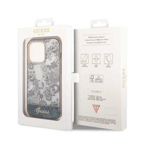 Guess Guess iPhone 14 Pro Hardcase Backcover - Porselein Collectie - Grijs Guess Guess iPhone 14 Pro Hardcase Backcover - Porselein Collectie - Grijs