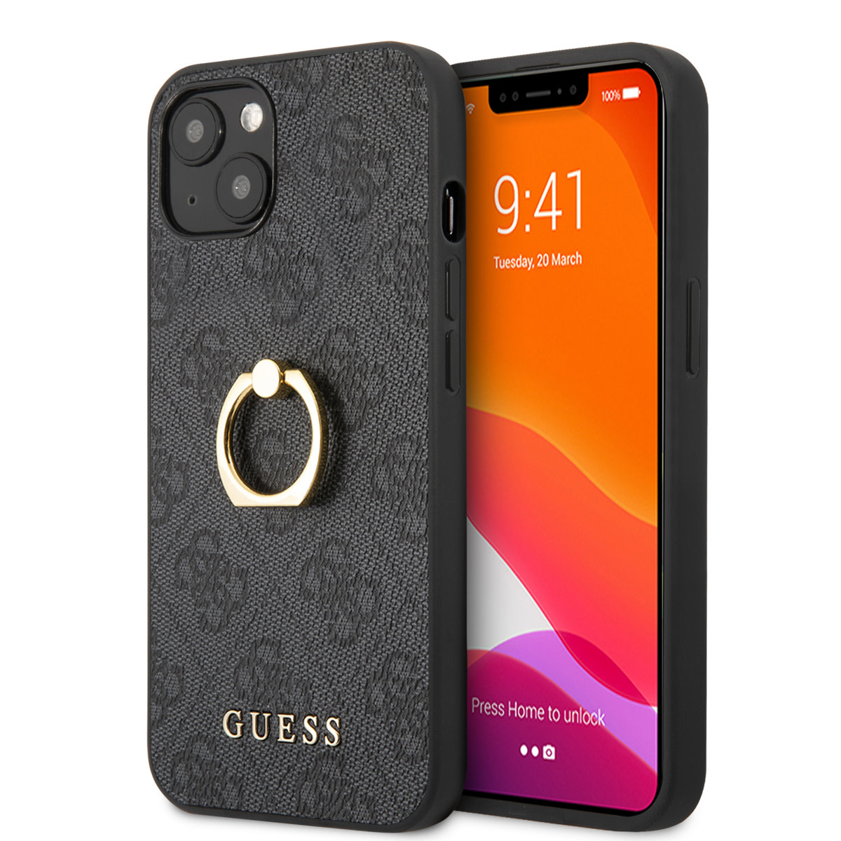 Guess Guess iPhone 14 & 15 Plus Hardcase Backcover - 4G - Met Ringhouder - Grijs