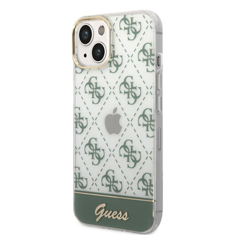 Guess Guess iPhone 14 & 15 Plus Hardcase Backcover - 4G Pattern Script - Groen Guess Guess iPhone 14 & 15 Plus Hardcase Backcover - 4G Pattern Script - Groen
