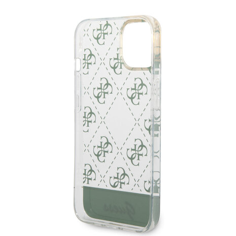 Guess Guess iPhone 14 & 15 Plus Hardcase Backcover - 4G Pattern Script - Groen Guess Guess iPhone 14 & 15 Plus Hardcase Backcover - 4G Pattern Script - Groen