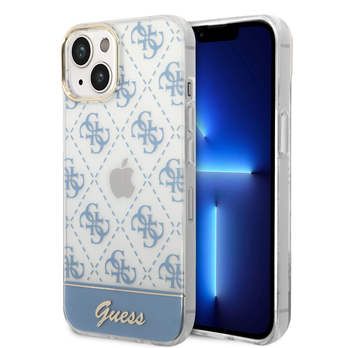 Guess Guess iPhone 14 & 15 Plus Hardcase Backcover - 4G Pattern Script - Blauw