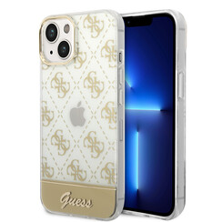 Guess coque arriere rigide pour iPhone 14 & 15 Plus - 4G Pattern Script - Or