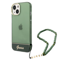 Guess iPhone 14 & 15 Plus Hardcase Backcover - Translucent - with strap - Green