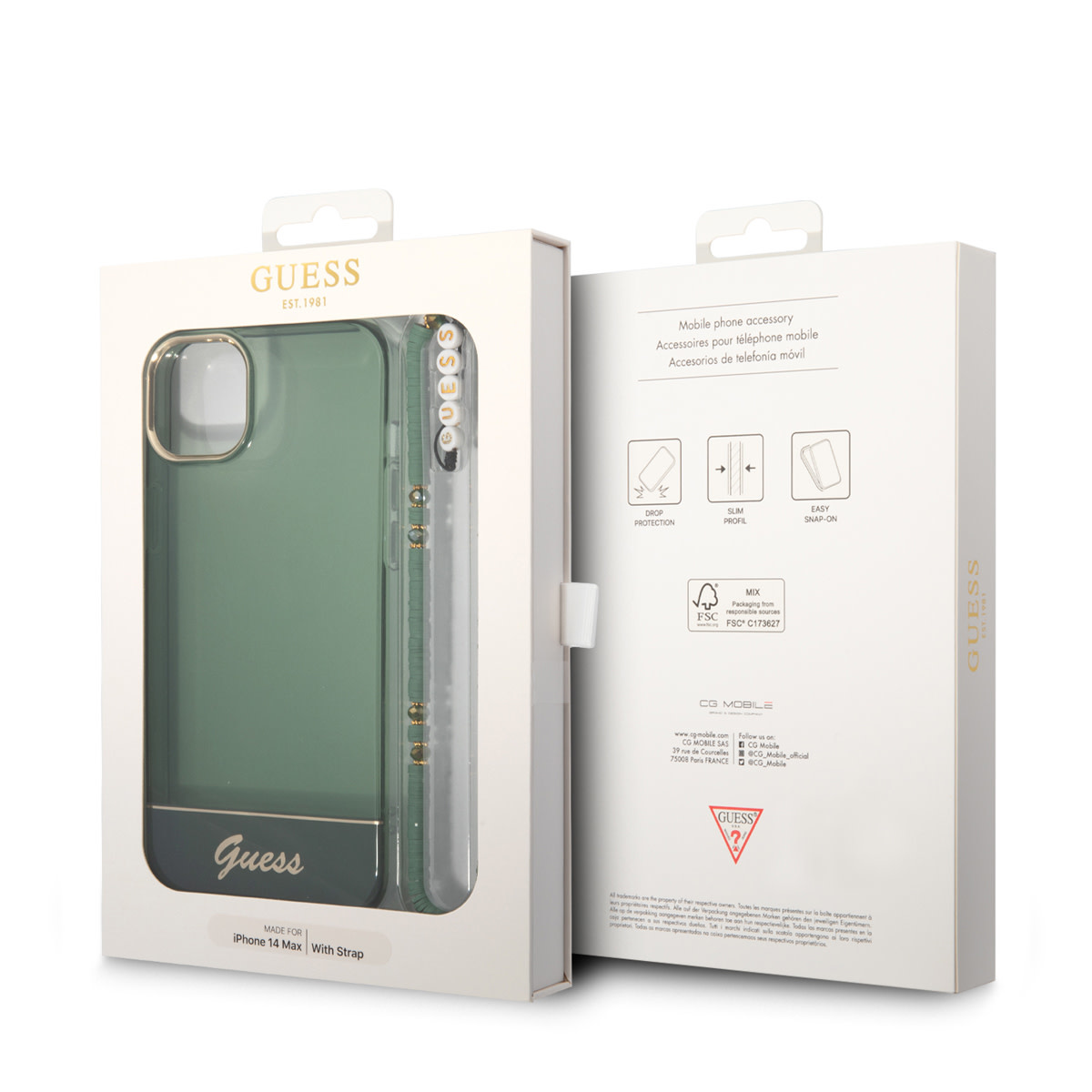 Guess Guess iPhone 14 & 15 Plus Hardcase Backcover - Doorzichtig - met koord - Groen, foto 6 van 6