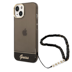 Guess iPhone 14 & 15 Plus Hardcase Backcover - Doorzichtig - met koord - Zwart