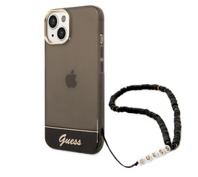 Guess Guess iPhone 14 & 15 Plus Hardcase Backcover - Translucent - with strap - Black Guess Guess iPhone 14 & 15 Plus Hardcase Backcover - Translucent - with strap - Black