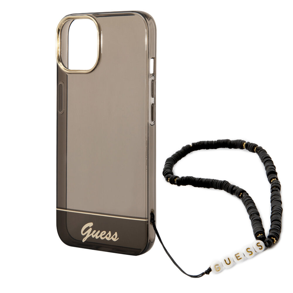 Guess Guess iPhone 14 & 15 Plus Hardcase Backcover - Doorzichtig - met koord - Zwart Guess Guess iPhone 14 & 15 Plus Hardcase Backcover - Doorzichtig - met koord - Zwart