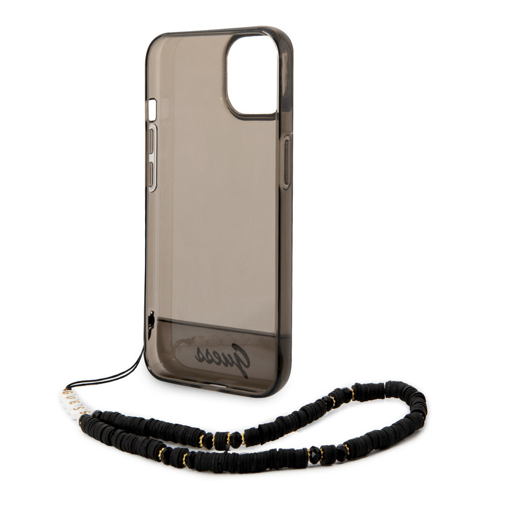 Guess Guess coque arriere rigide pour iPhone 14 & 15 Plus - Translucide - avec sangle - Noir Guess Guess coque arriere rigide pour iPhone 14 & 15 Plus - Translucide - avec sangle - Noir