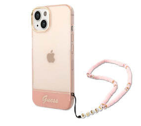Guess Guess coque arriere rigide pour iPhone 14 & 15 Plus - Translucide - avec sangle - Rose Guess Guess coque arriere rigide pour iPhone 14 & 15 Plus - Translucide - avec sangle - Rose