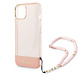 Guess Guess iPhone 14 & 15 Plus Hardcase Backcover - Translucent - with strap - Pink Guess Guess iPhone 14 & 15 Plus Hardcase Backcover - Translucent - with strap - Pink