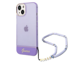 Guess Guess iPhone 14 & 15 Plus Hardcase Backcover - Translucent - with strap - Purple Guess Guess iPhone 14 & 15 Plus Hardcase Backcover - Translucent - with strap - Purple