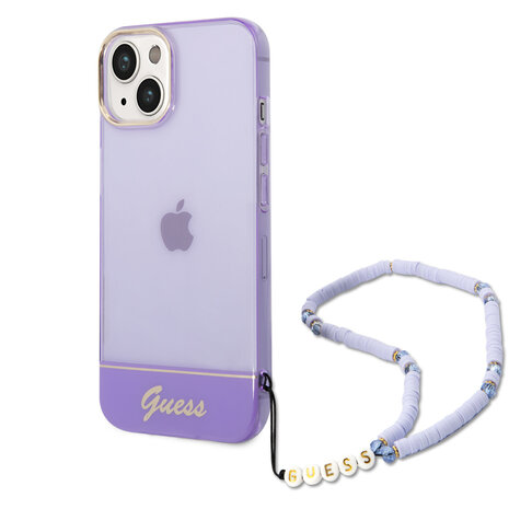 Guess Guess coque arriere rigide pour iPhone 14 & 15 Plus - Translucide - avec sangle - Violet Guess Guess coque arriere rigide pour iPhone 14 & 15 Plus - Translucide - avec sangle - Violet