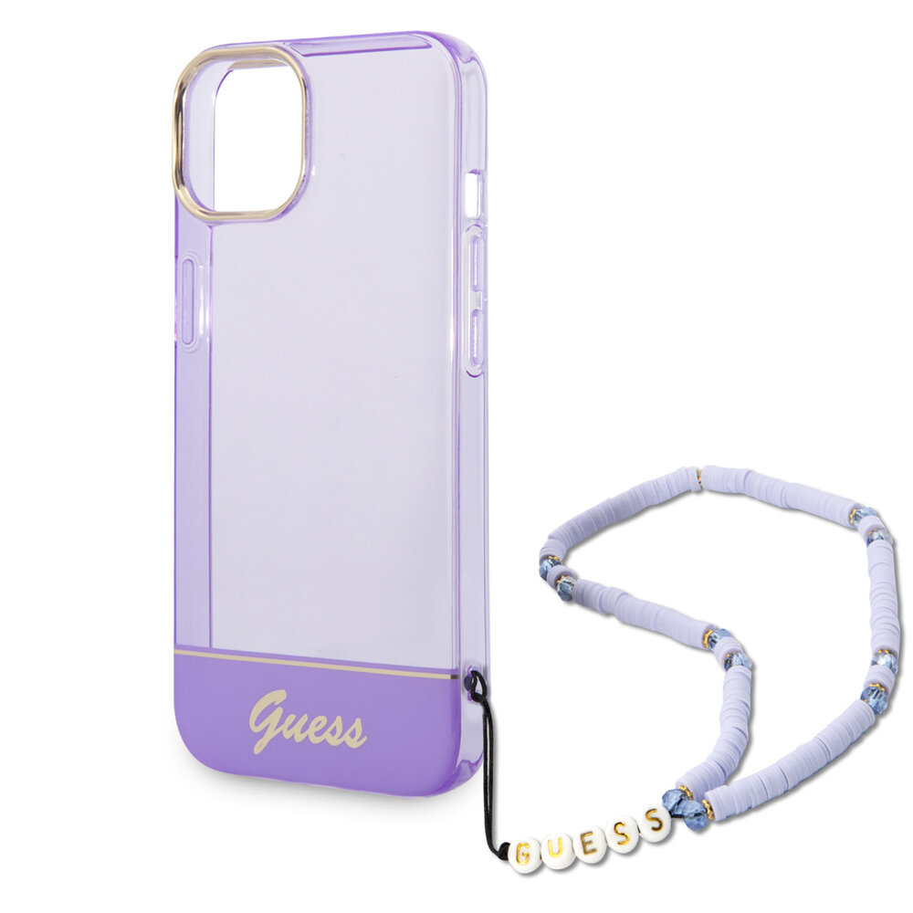 Guess Guess iPhone 14 & 15 Plus Hardcase Backcover - Translucent - with strap - Purple Guess Guess iPhone 14 & 15 Plus Hardcase Backcover - Translucent - with strap - Purple
