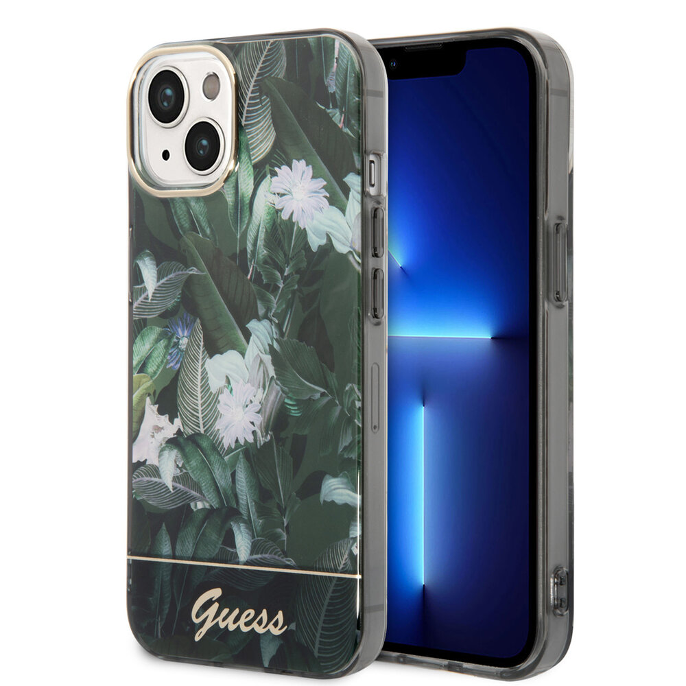 Guess Guess iPhone 14 & 15 Plus Hardcase Backcover - Jungle Collectie - Groen Guess Guess iPhone 14 & 15 Plus Hardcase Backcover - Jungle Collectie - Groen