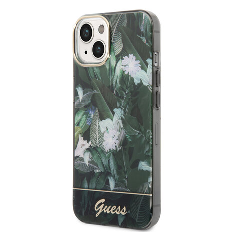 Guess Guess iPhone 14 & 15 Plus Hardcase Backcover - Jungle Collectie - Groen Guess Guess iPhone 14 & 15 Plus Hardcase Backcover - Jungle Collectie - Groen