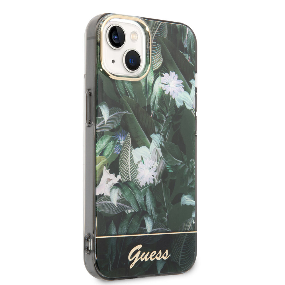 Guess Guess iPhone 14 & 15 Plus Hardcase Backcover - Jungle Collectie - Groen Guess Guess iPhone 14 & 15 Plus Hardcase Backcover - Jungle Collectie - Groen
