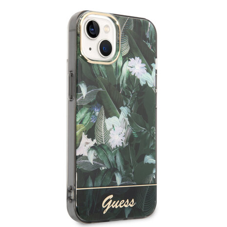 Guess Guess iPhone 14 & 15 Plus Hardcase Backcover - Jungle Collectie - Groen Guess Guess iPhone 14 & 15 Plus Hardcase Backcover - Jungle Collectie - Groen