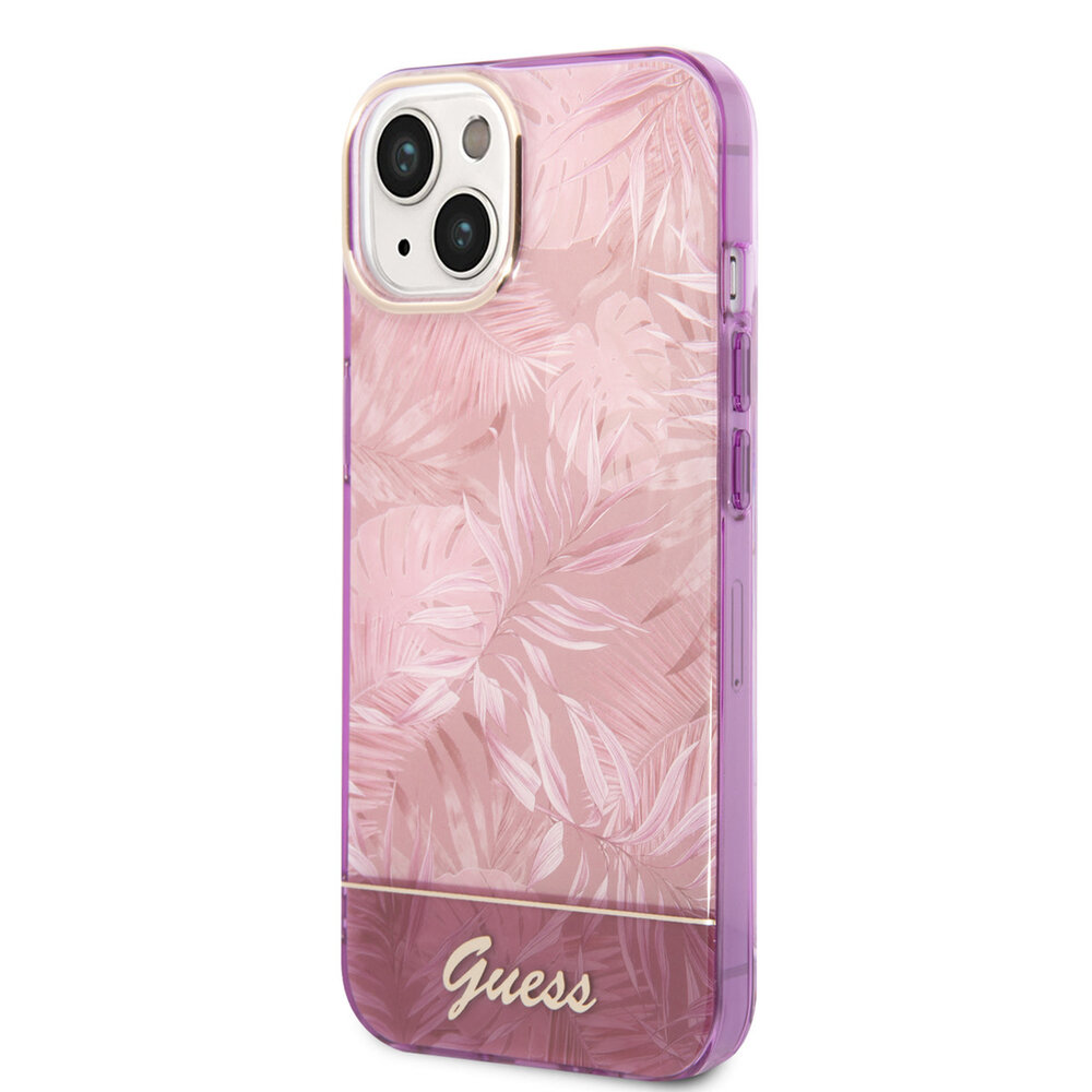 Guess Guess iPhone 14 & 15 Plus Hardcase Backcover - Jungle Collectie - Roze Guess Guess iPhone 14 & 15 Plus Hardcase Backcover - Jungle Collectie - Roze