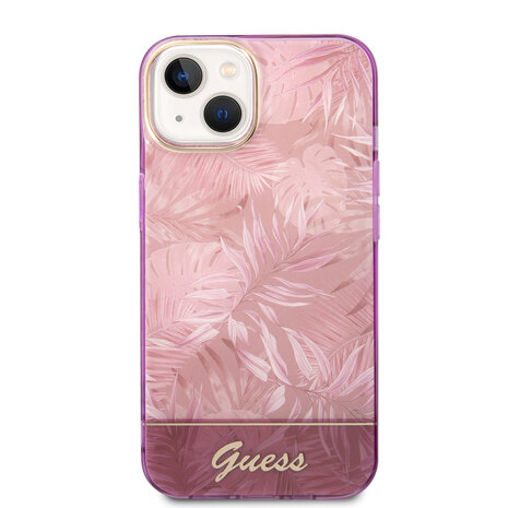 Guess Guess iPhone 14 & 15 Plus Hardcase Backcover - Jungle Collectie - Roze Guess Guess iPhone 14 & 15 Plus Hardcase Backcover - Jungle Collectie - Roze
