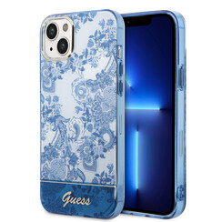 Guess iPhone 14 & 15 Plus Hardcase Backcover - Porselein Collectie - Blauw