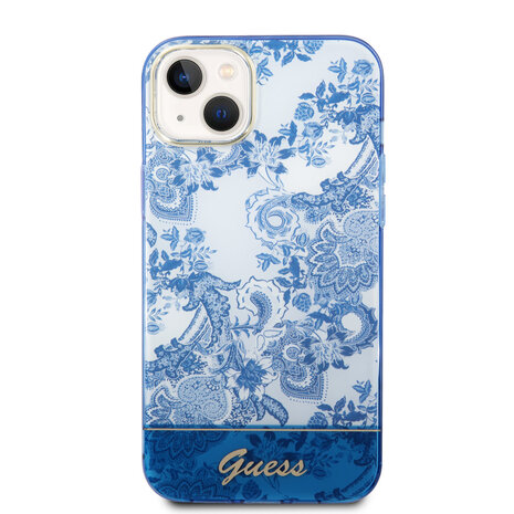 Guess Guess iPhone 14 & 15 Plus Hardcase Hulle - Porzellansammlung - Blau Guess Guess iPhone 14 & 15 Plus Hardcase Hulle - Porzellansammlung - Blau