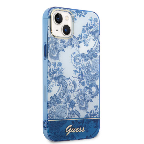 Guess Guess iPhone 14 & 15 Plus Hardcase Hulle - Porzellansammlung - Blau Guess Guess iPhone 14 & 15 Plus Hardcase Hulle - Porzellansammlung - Blau