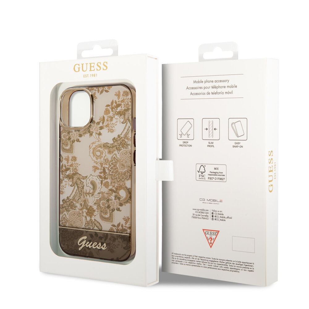 Guess Guess iPhone 14 & 15 Plus Hardcase Hulle - Porzellansammlung - Braun Guess Guess iPhone 14 & 15 Plus Hardcase Hulle - Porzellansammlung - Braun