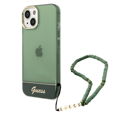Guess Guess iPhone 14 & 13 Hardcase Hulle - Durchscheinend - mit Riemen - Grun Guess Guess iPhone 14 & 13 Hardcase Hulle - Durchscheinend - mit Riemen - Grun