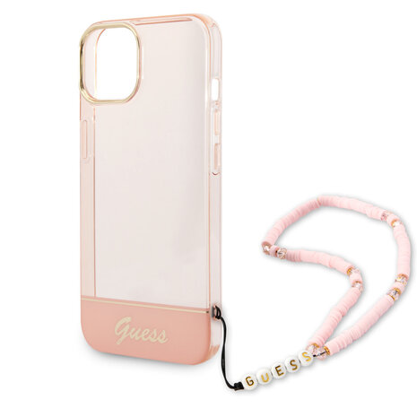 Guess Guess iPhone 14 & 13 Hardcase Backcover - Translucent - with strap - Pink Guess Guess iPhone 14 & 13 Hardcase Backcover - Translucent - with strap - Pink
