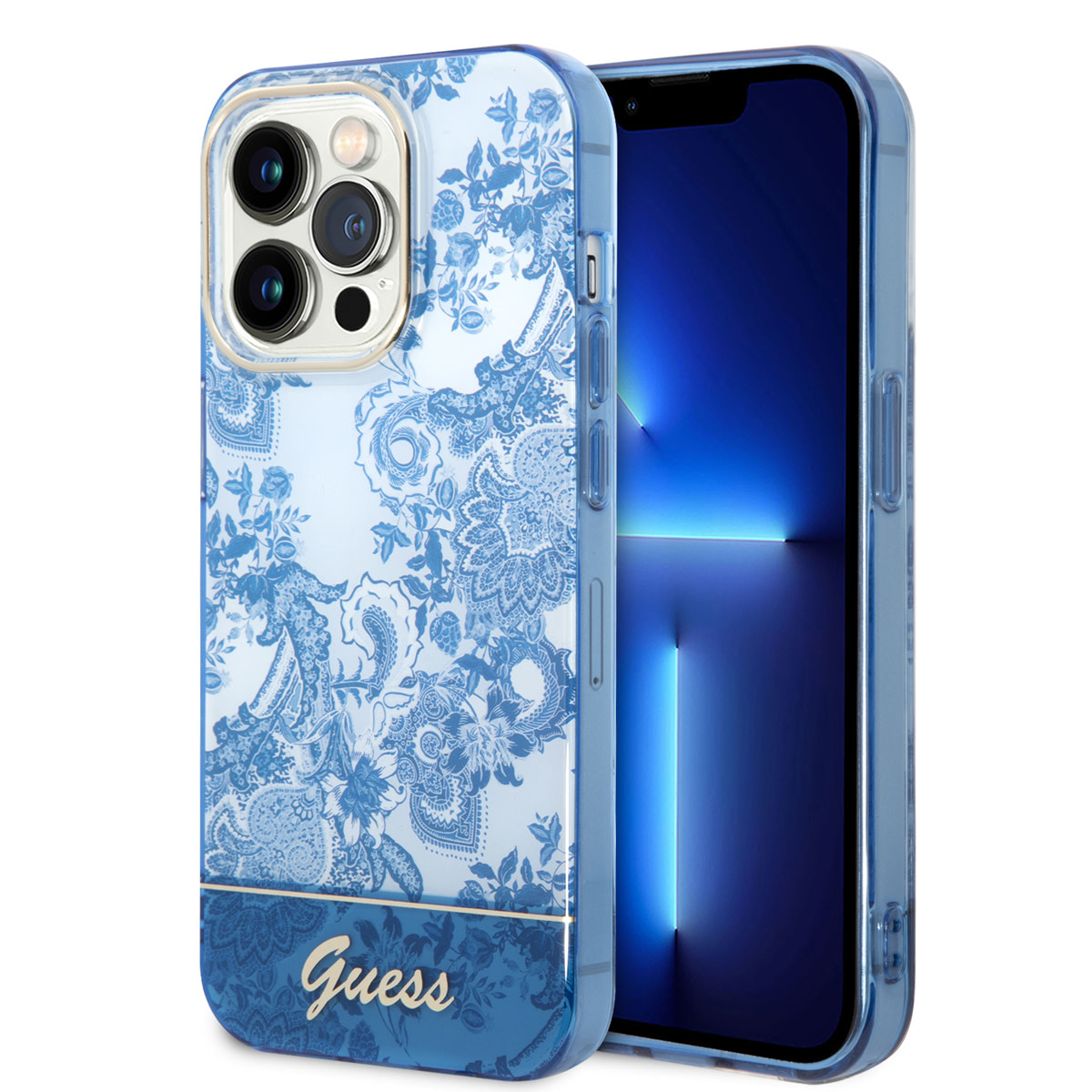Guess iPhone 14 Pro Max Hardcase Backcover - Porselein Collectie Blauw - Mobiel - Nederland