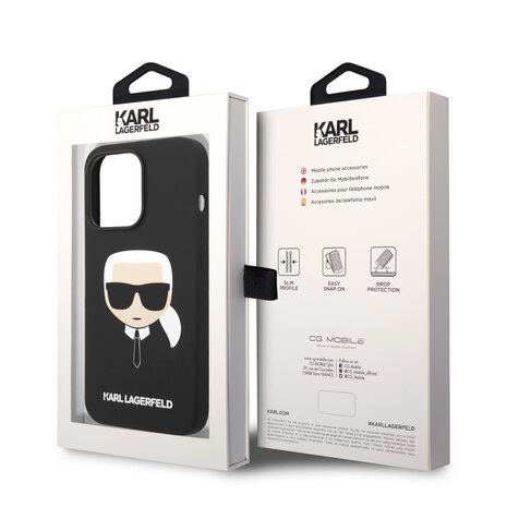 Karl Lagerfeld Karl Lagerfeld iPhone 14 Pro Hardcase Backcover - Karl's Head - Zwart Karl Lagerfeld Karl Lagerfeld iPhone 14 Pro Hardcase Backcover - Karl's Head - Zwart