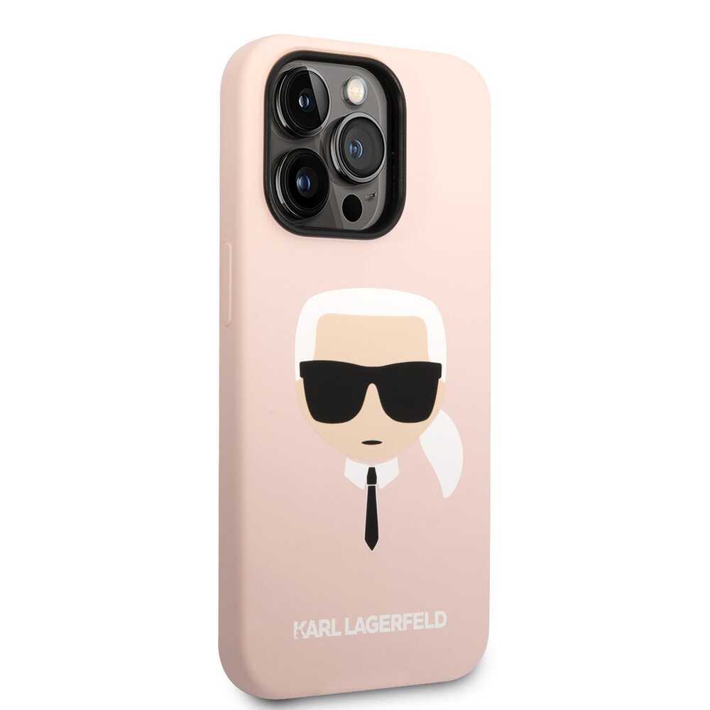 Karl Lagerfeld Karl Lagerfeld iPhone 14 Pro Hardcase Backcover - Karl's Head - Roze Karl Lagerfeld Karl Lagerfeld iPhone 14 Pro Hardcase Backcover - Karl's Head - Roze