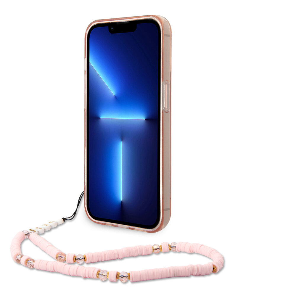 Guess Guess iPhone 14 & 13 Hardcase Backcover - Translucent - with strap - Pink Guess Guess iPhone 14 & 13 Hardcase Backcover - Translucent - with strap - Pink
