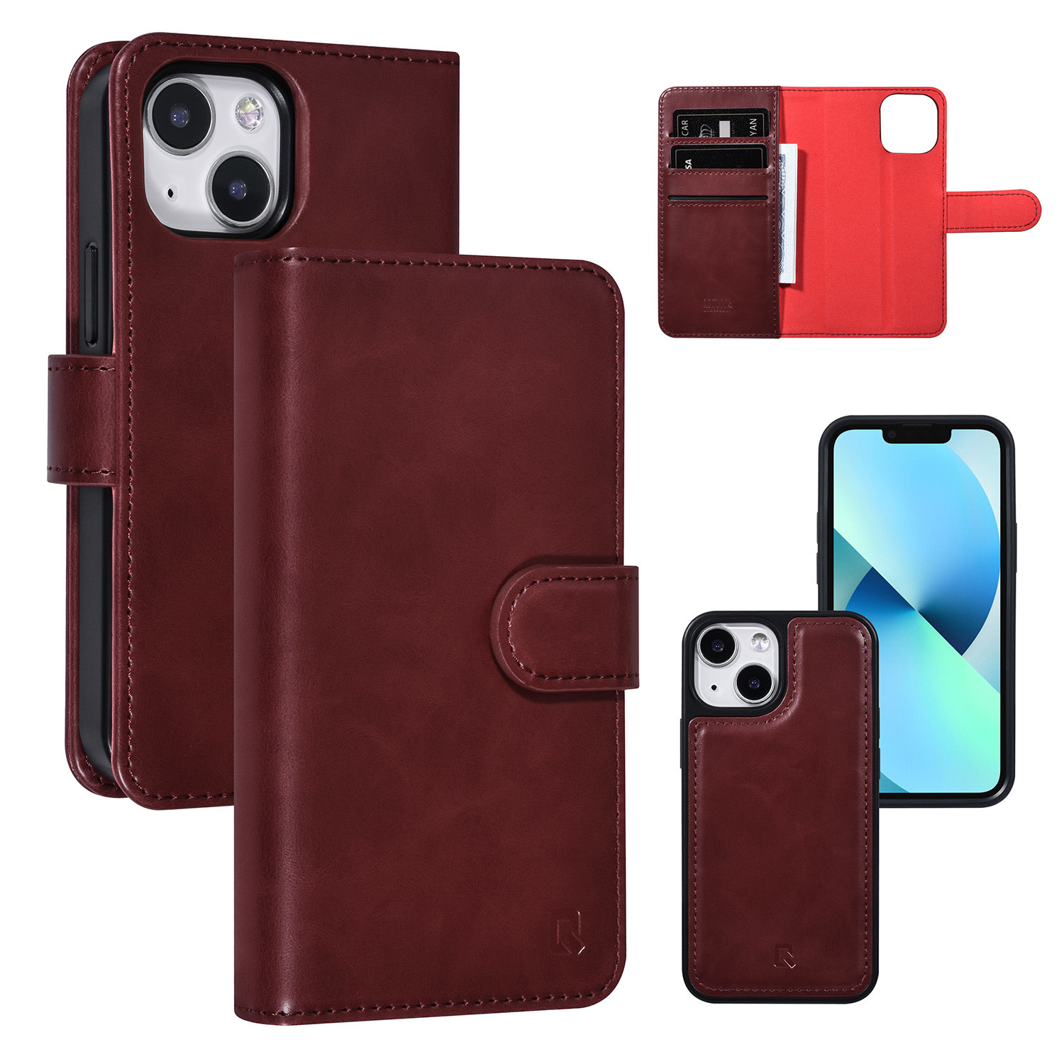 UNIQ Accessory UNIQ Accessory 2 in 1 Rood iPhone 13 Mini Booktype en Backcover Pasjeshouder - Magneetsluiting