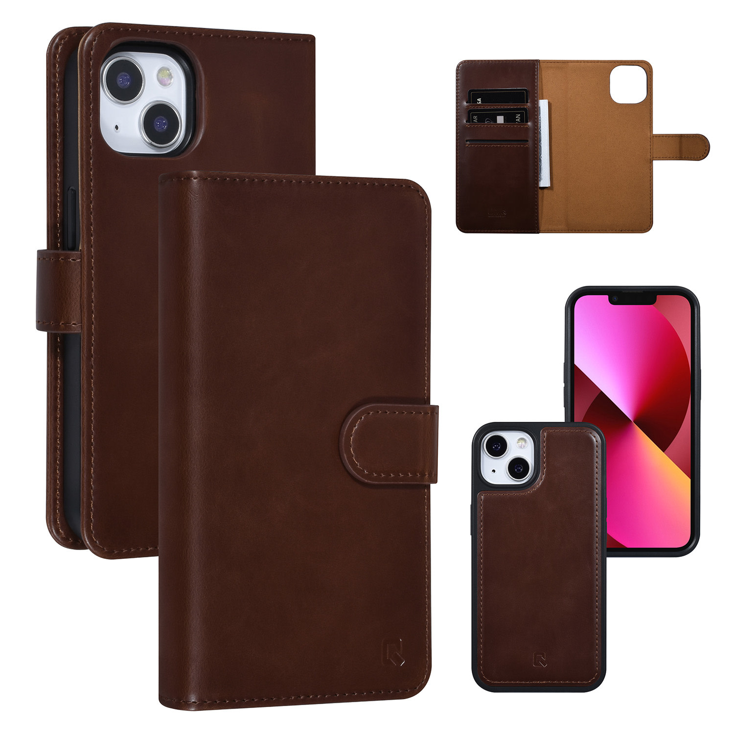 UNIQ Accessory UNIQ Accessory 2 in 1 Bruin iPhone 13 & 14 Booktype en Backcover Pasjeshouder - Magneetsluiting