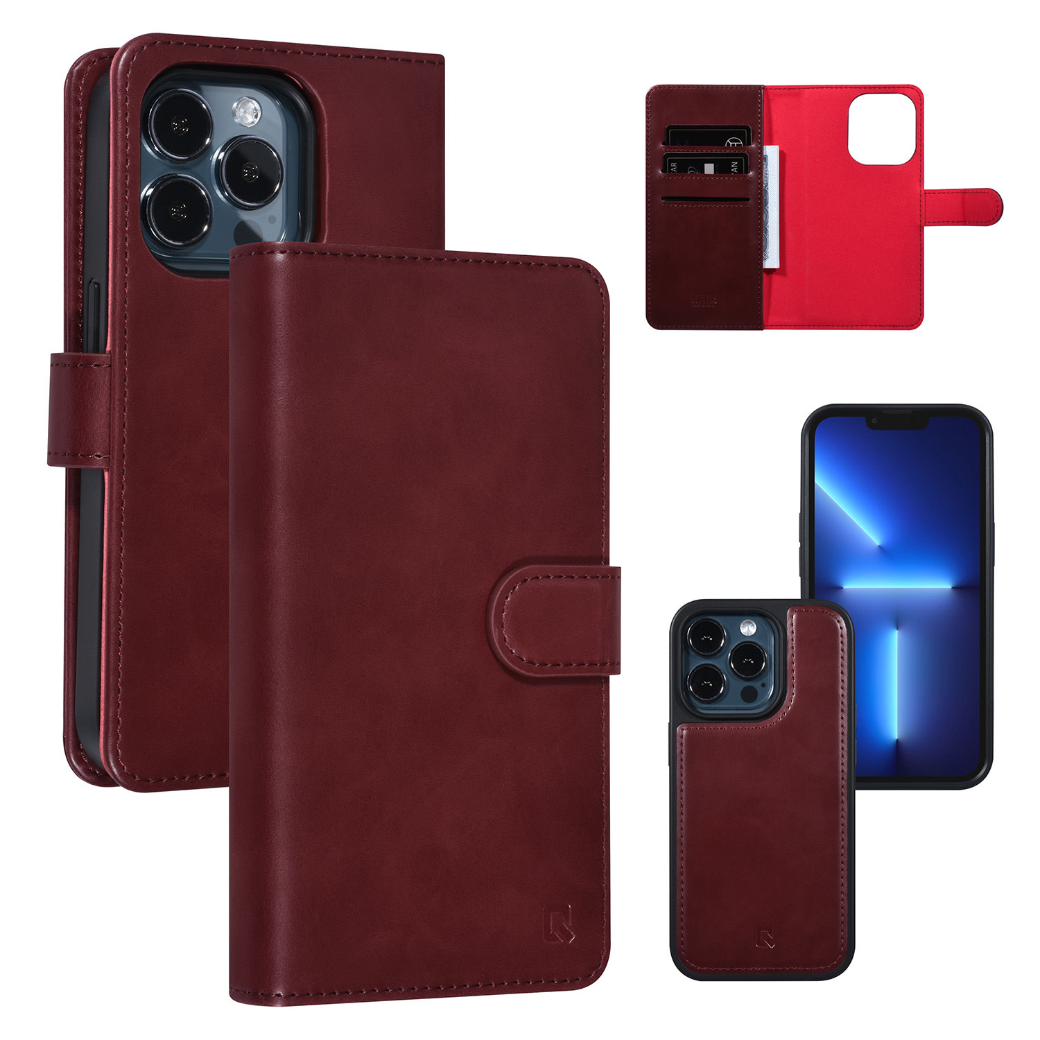 UNIQ Accessory UNIQ Accessory 2 in 1 Rood iPhone 13 Pro Booktype en Backcover Pasjeshouder - Magneetsluiting