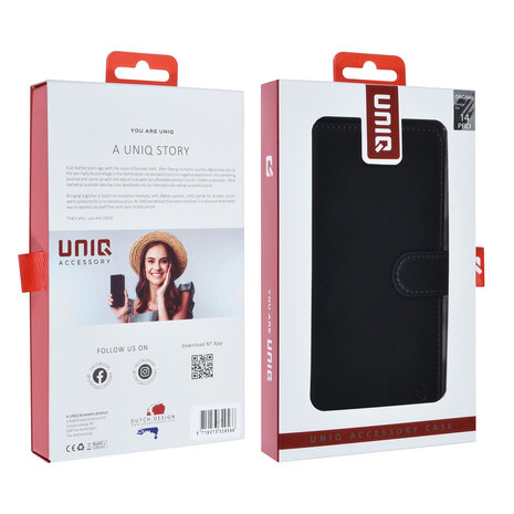 UNIQ Accessory UNIQ Accessory iPhone 14 Pro Book type case - Card holder - Black UNIQ Accessory UNIQ Accessory iPhone 14 Pro Book type case - Card holder - Black