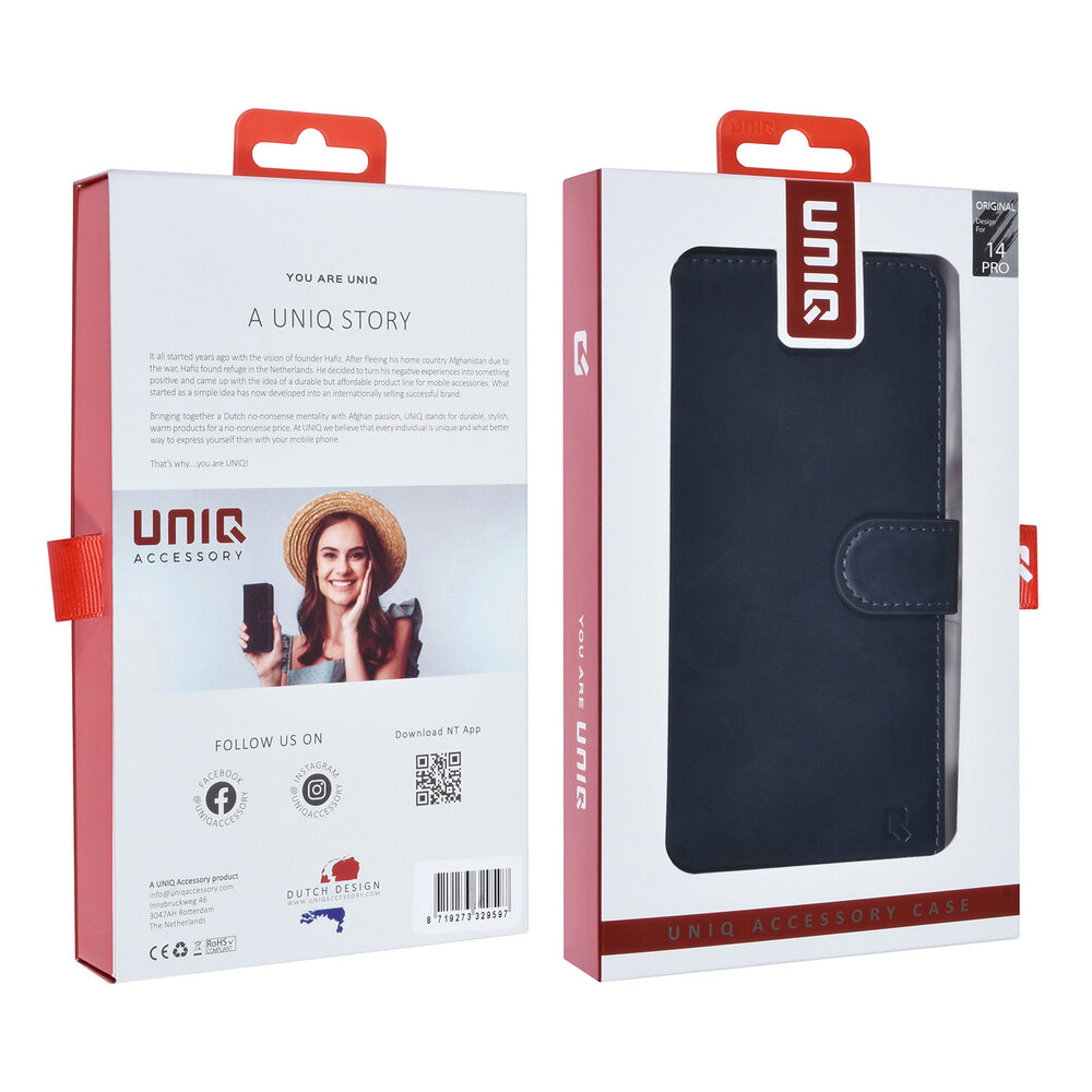 UNIQ Accessory UNIQ Accessory iPhone 14 Pro Book type housse Porte-cartes - Bleu UNIQ Accessory UNIQ Accessory iPhone 14 Pro Book type housse Porte-cartes - Bleu
