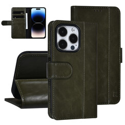 UNIQ Accessory iPhone 14 Pro Vert foncé Porte-cartes Booktype pour 3 cartes - Fermeture magnétique