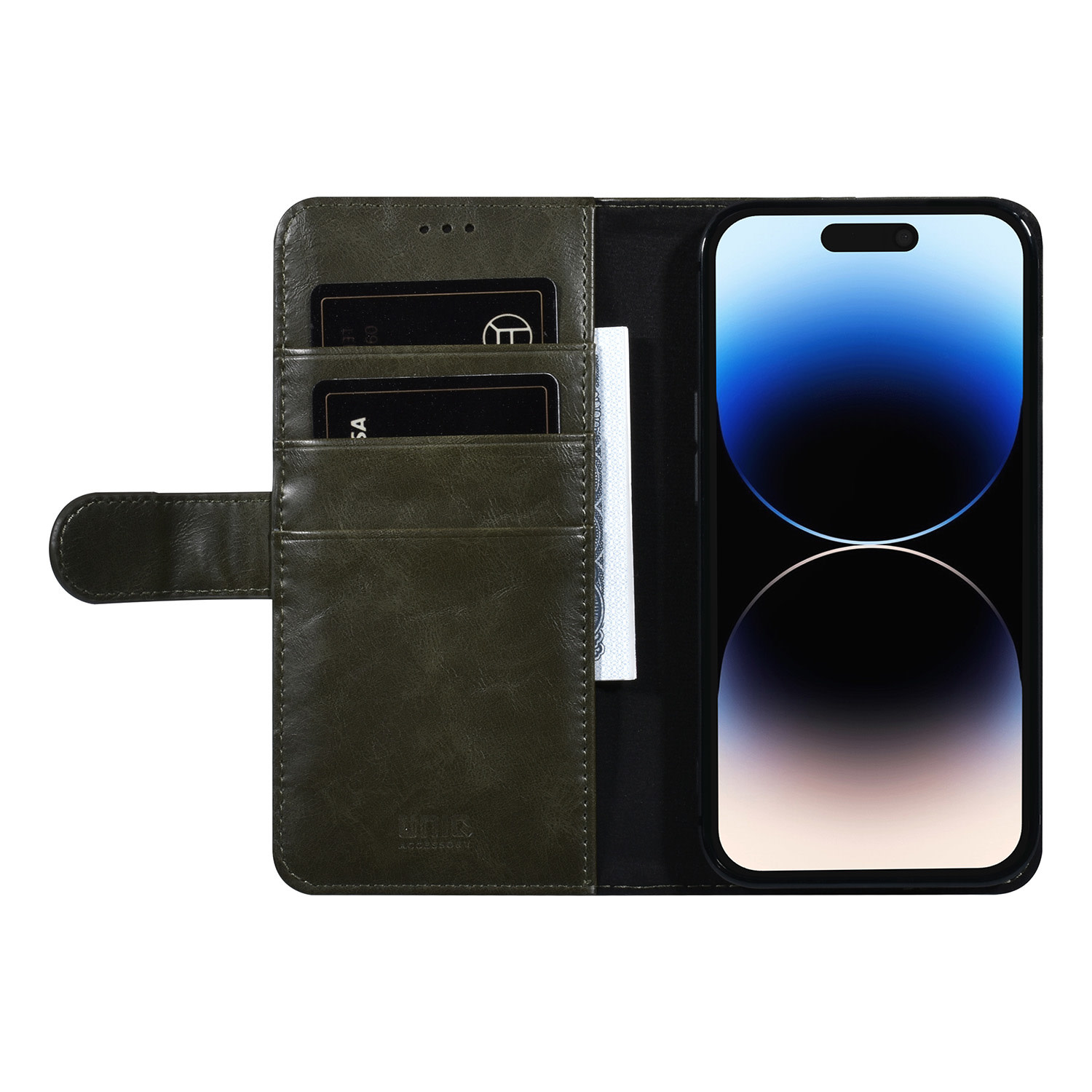 UNIQ Accessory UNIQ Accessory DonkerGroen iPhone 14 Pro Booktype Pasjeshouder voor 3 pasjes - Magneetsluiting, foto 4 van 5