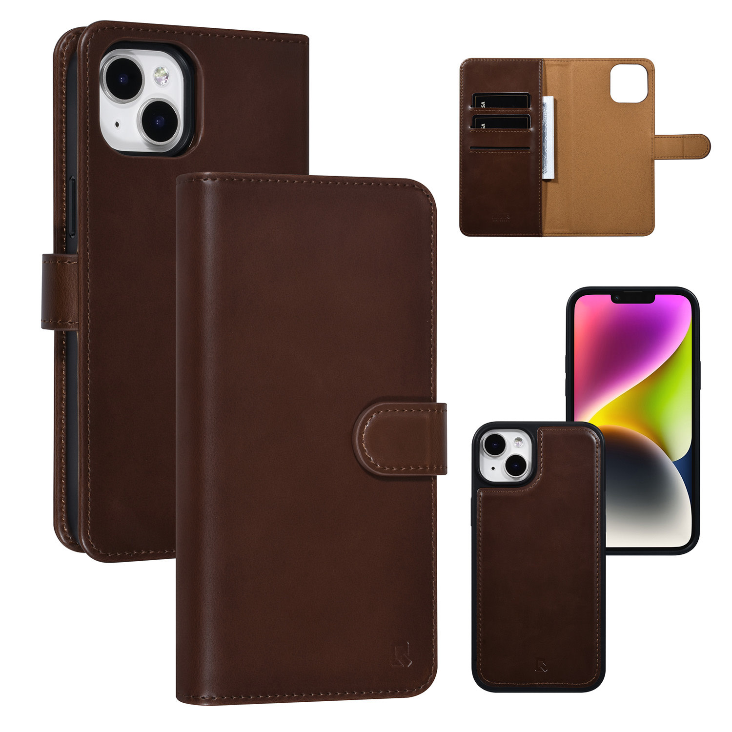 UNIQ Accessory UNIQ Accessory 2 in 1 Bruin iPhone 14 & 15 Plus Booktype en Backcover Pasjeshouder - Magneetsluiting